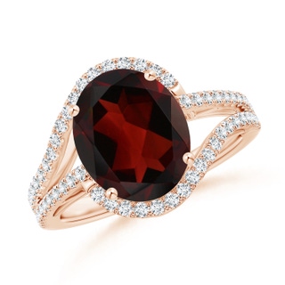 11x9mm AA Oval Garnet Bypass Cocktail Ring with Diamonds in Rose Gold