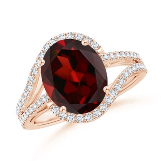 11x9mm AAA Oval Garnet Bypass Cocktail Ring with Diamonds in Rose Gold