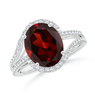 11x9mm AAA Oval Garnet Bypass Cocktail Ring with Diamonds in White Gold