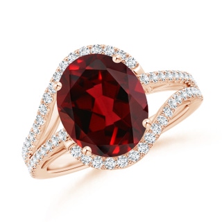 11x9mm AAAA Oval Garnet Bypass Cocktail Ring with Diamonds in Rose Gold