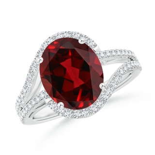 11x9mm AAAA Oval Garnet Bypass Cocktail Ring with Diamonds in White Gold