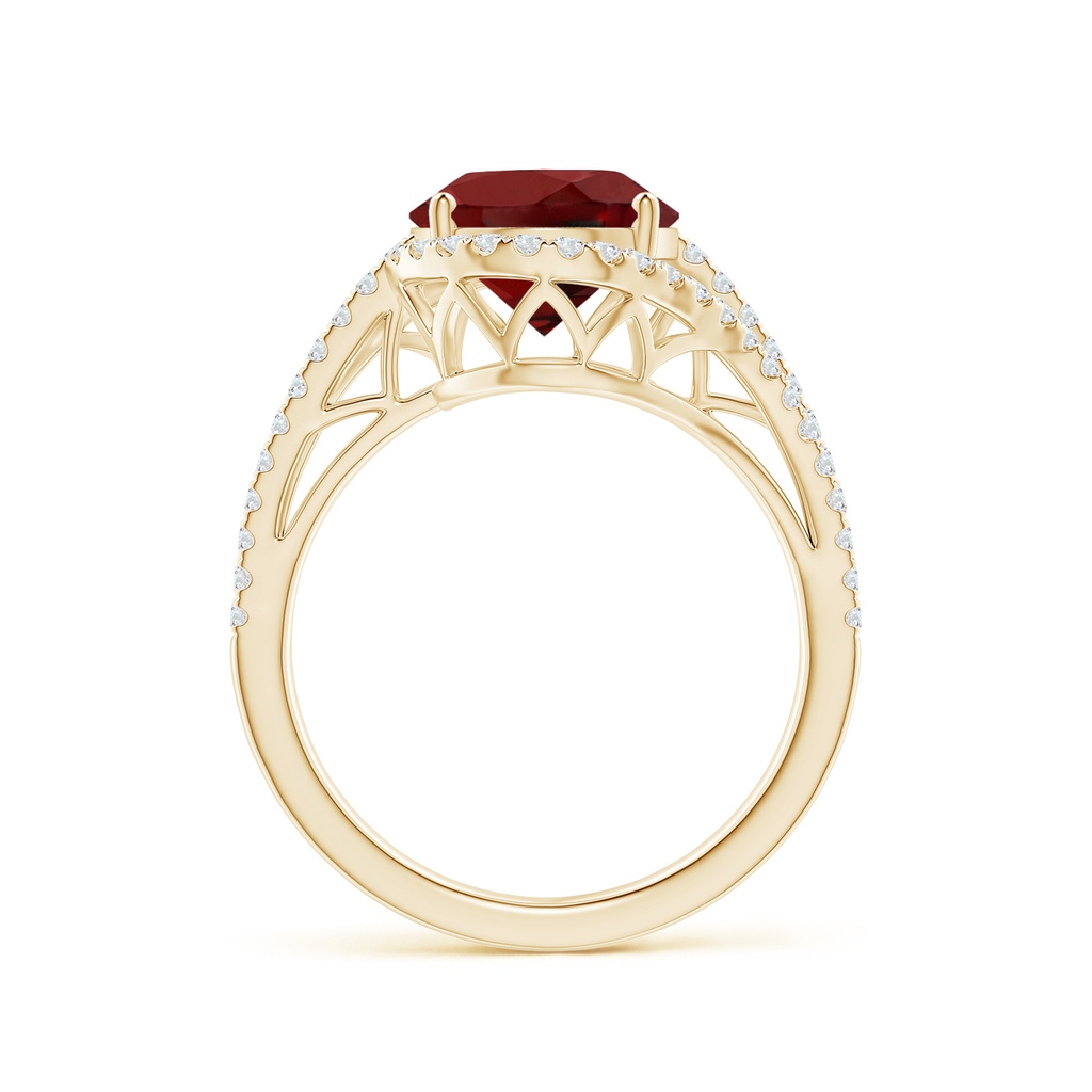 11x9mm AAAA Oval Garnet Bypass Cocktail Ring with Diamonds in Yellow Gold Side 1
