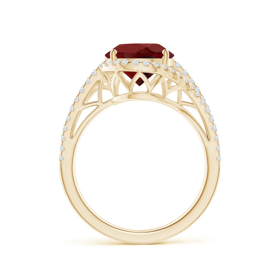 11x9mm AAAA Oval Garnet Bypass Cocktail Ring with Diamonds in Yellow Gold side 1