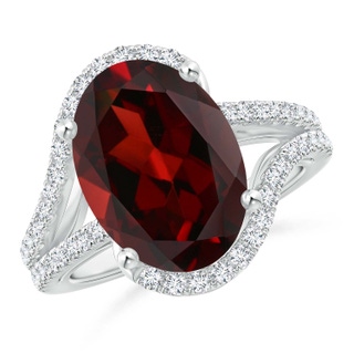 14x10mm AAA GIA Certified Oval Garnet Bypass Ring with Diamonds in 18K White Gold