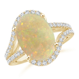 13.97x10.12x3.53mm AAAA Oval GIA Certified Opal Bypass Ring with Diamonds in 18K Yellow Gold