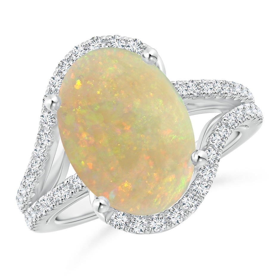 13.97x10.12x3.53mm AAAA Oval GIA Certified Opal Bypass Ring with Diamonds in White Gold 