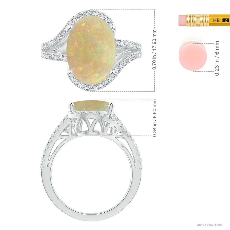 13.97x10.12x3.53mm AAAA Oval GIA Certified Opal Bypass Ring with Diamonds in White Gold ruler