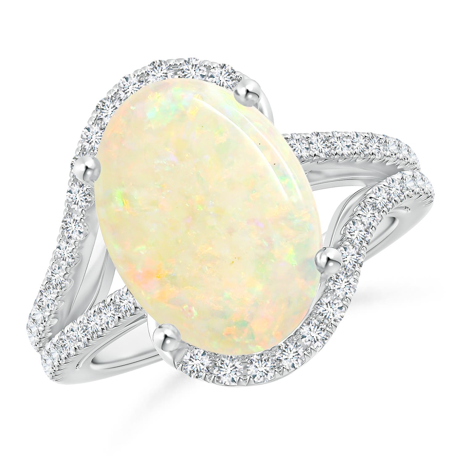 Oval GIA Certified Opal Bypass Ring with Diamonds