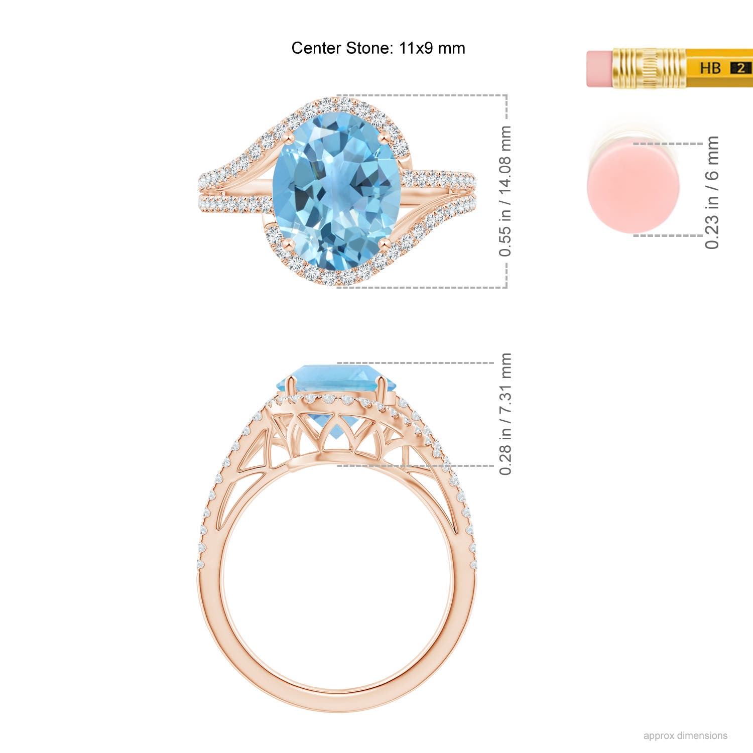 A - Swiss Blue Topaz / 5.2 CT / 14 KT Rose Gold