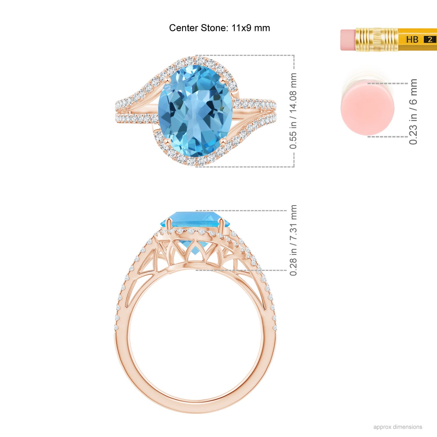 AA - Swiss Blue Topaz / 5.2 CT / 14 KT Rose Gold