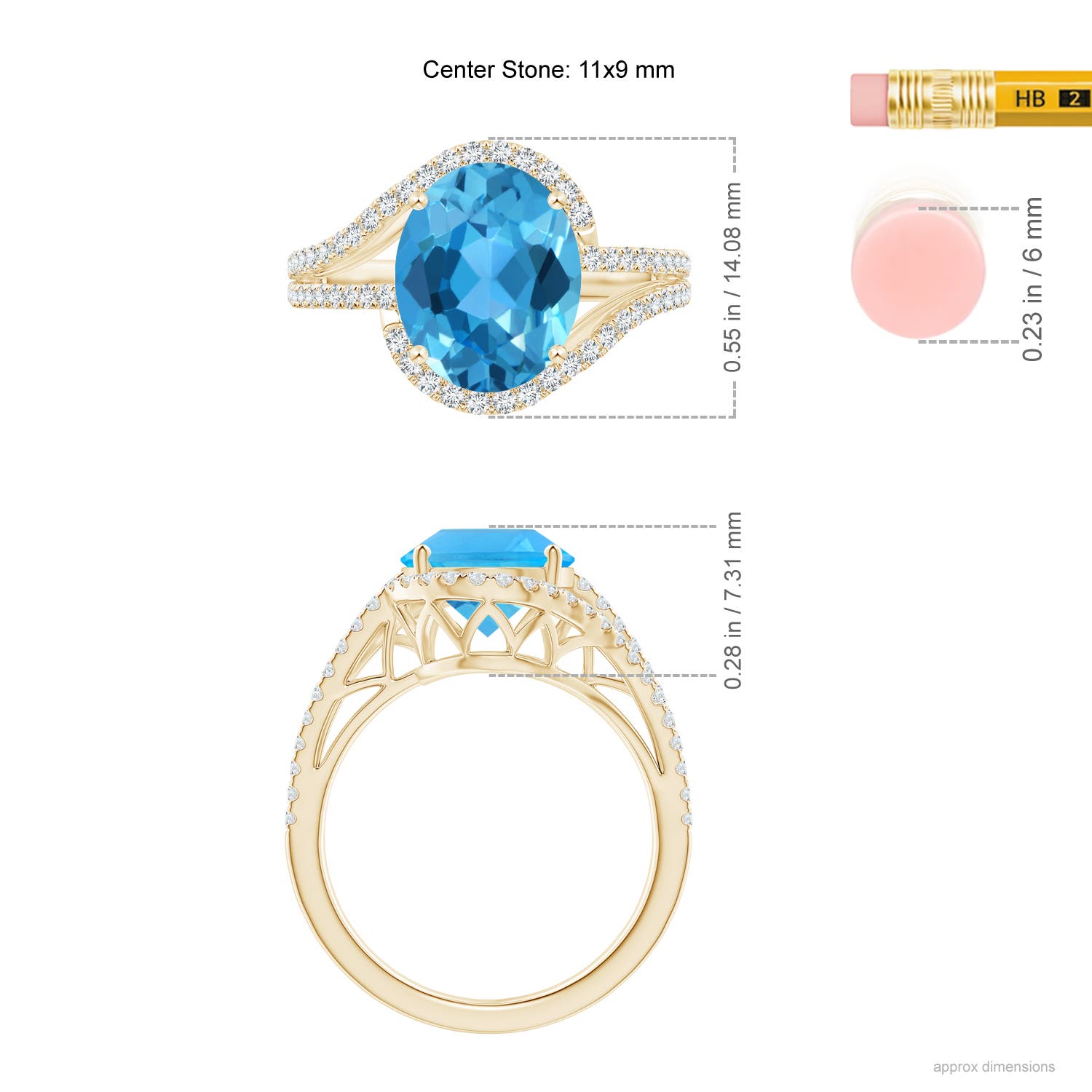 AAA - Swiss Blue Topaz / 5.2 CT / 14 KT Yellow Gold