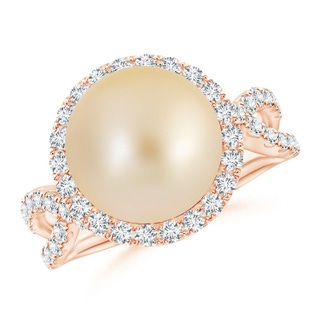10mm AA Golden South Sea Pearl and Diamond Halo Ring in Rose Gold