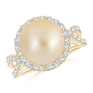 10mm AA Golden South Sea Pearl and Diamond Halo Ring in Yellow Gold