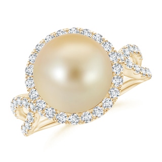 10mm AAA Golden South Sea Pearl and Diamond Halo Ring in Yellow Gold