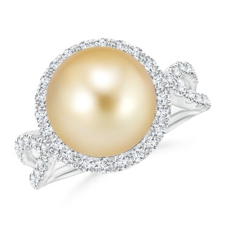 10mm AAAA Golden South Sea Pearl and Diamond Halo Ring in White Gold