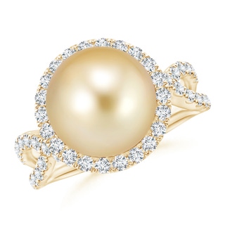 10mm AAAA Golden South Sea Pearl and Diamond Halo Ring in Yellow Gold
