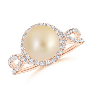 8mm AA Golden South Sea Pearl and Diamond Halo Ring in 9K Rose Gold