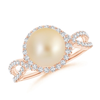 8mm AA Golden South Sea Pearl and Diamond Halo Ring in Rose Gold