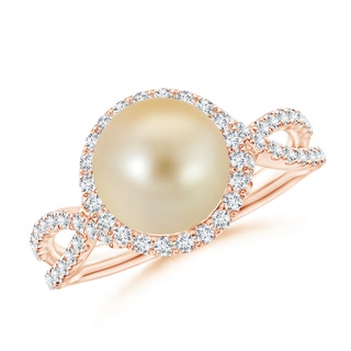 8mm AAA Golden South Sea Pearl and Diamond Halo Ring in 9K Rose Gold