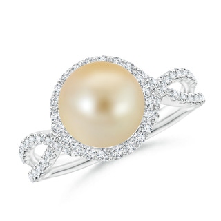8mm AAA Golden South Sea Pearl and Diamond Halo Ring in White Gold