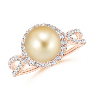 8mm AAAA Golden South Sea Pearl and Diamond Halo Ring in Rose Gold