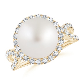 10mm AA South Sea Cultured Pearl and Diamond Halo Ring in Yellow Gold