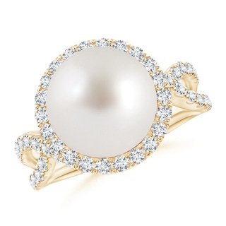 10mm AAA South Sea Cultured Pearl and Diamond Halo Ring in Yellow Gold