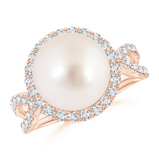 10mm AAAA South Sea Cultured Pearl and Diamond Halo Ring in Rose Gold