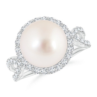 10mm AAAA South Sea Cultured Pearl and Diamond Halo Ring in White Gold