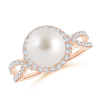 8mm AAA South Sea Cultured Pearl and Diamond Halo Ring in Rose Gold