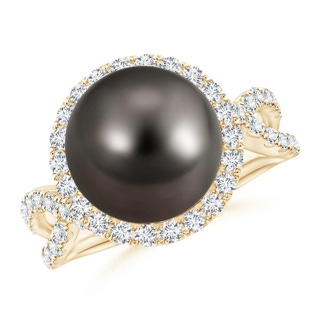 10mm AAA Tahitian Cultured Pearl and Diamond Halo Ring in Yellow Gold