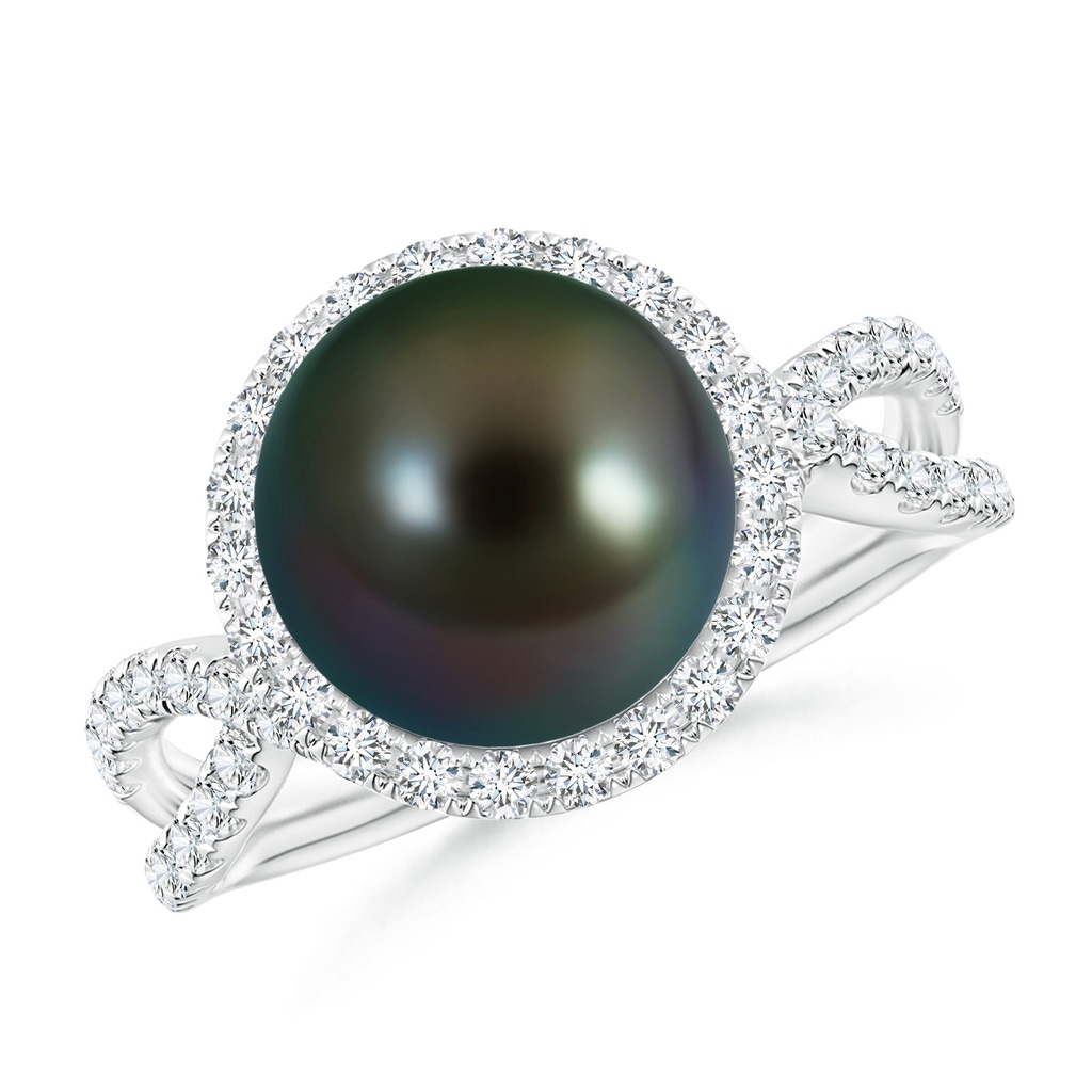 9mm AAAA Tahitian Cultured Pearl and Diamond Halo Ring in White Gold