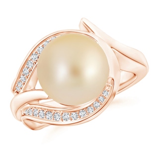 10mm AA Golden South Sea Pearl and Diamond Loop Ring in Rose Gold