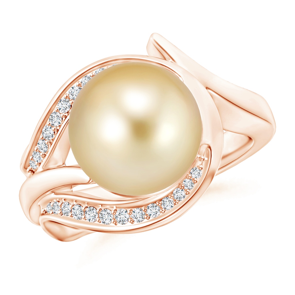 10mm AAAA Golden South Sea Pearl and Diamond Loop Ring in Rose Gold