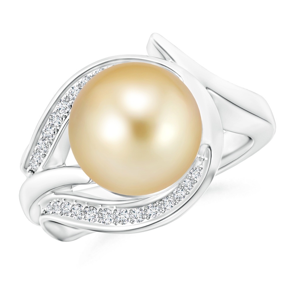 10mm AAAA Golden South Sea Pearl and Diamond Loop Ring in White Gold