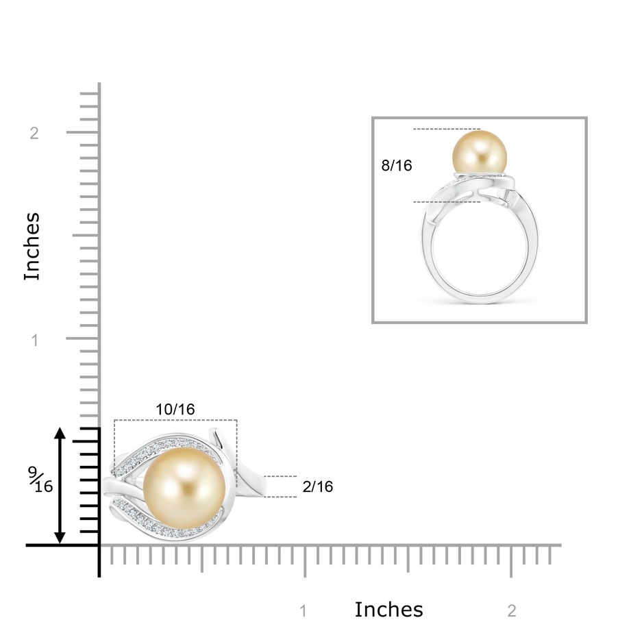 10mm AAAA Golden South Sea Pearl and Diamond Loop Ring in White Gold product image