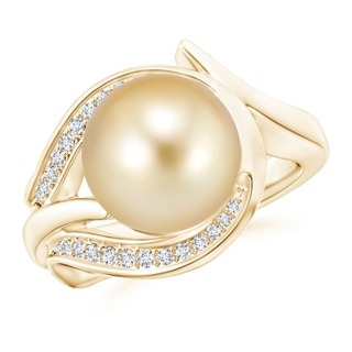 10mm AAAA Golden South Sea Pearl and Diamond Loop Ring in Yellow Gold