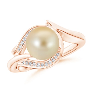 8mm AAA Golden South Sea Pearl and Diamond Loop Ring in 9K Rose Gold