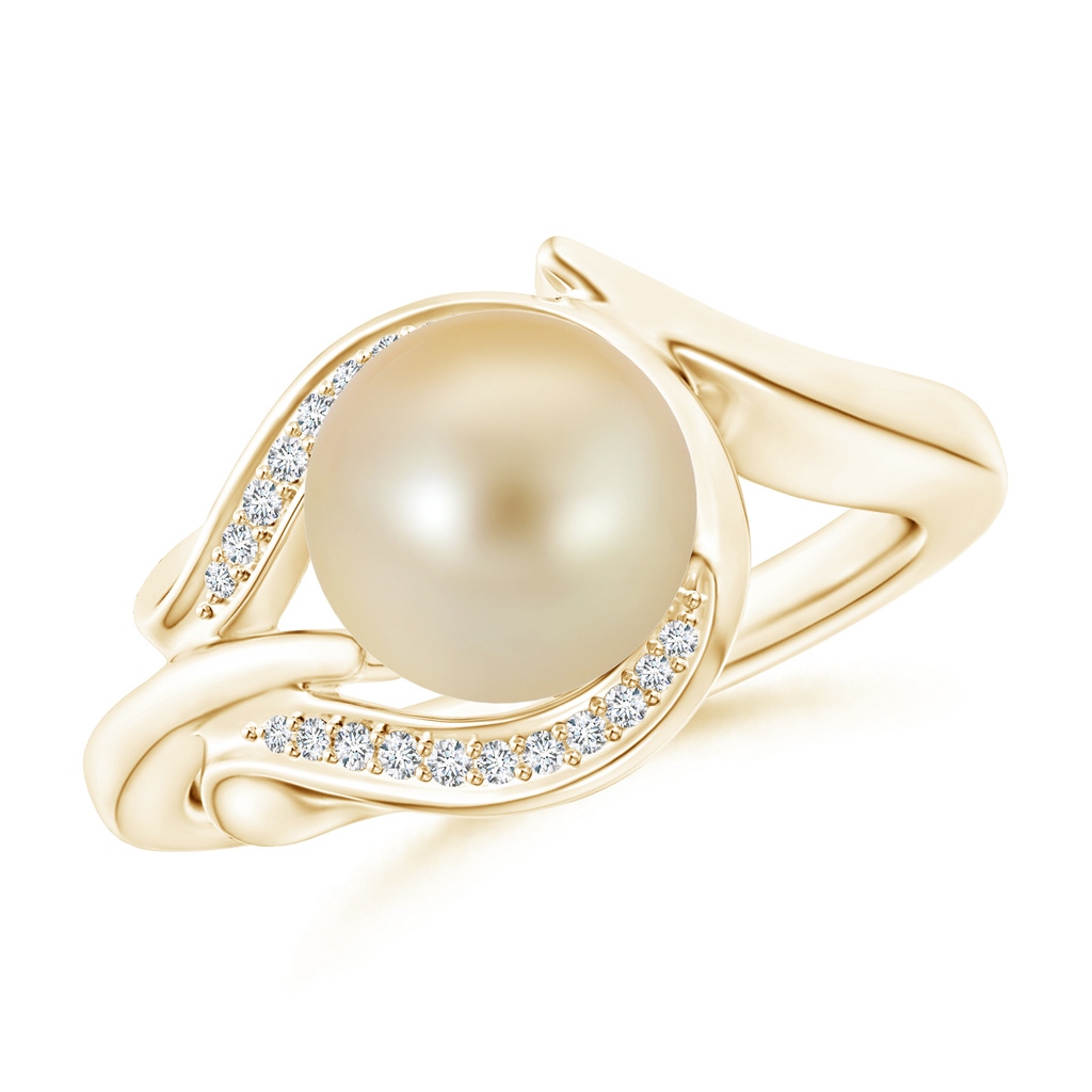 8mm AAA Golden South Sea Pearl and Diamond Loop Ring in Yellow Gold