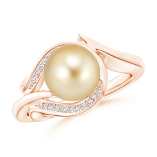 8mm AAAA Golden South Sea Pearl and Diamond Loop Ring in 9K Rose Gold