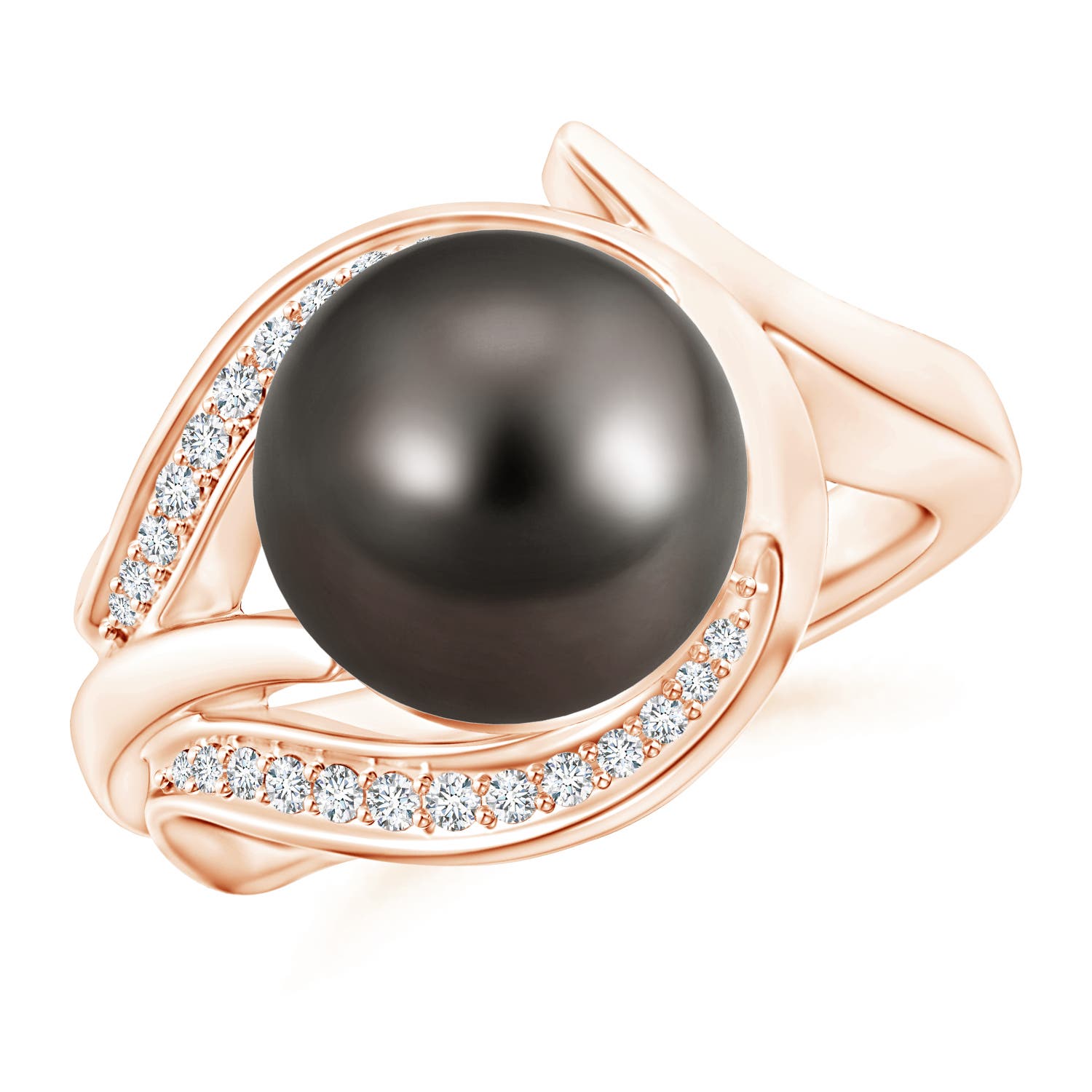 10mm AAA Tahitian Pearl and Diamond Loop Ring in Rose Gold