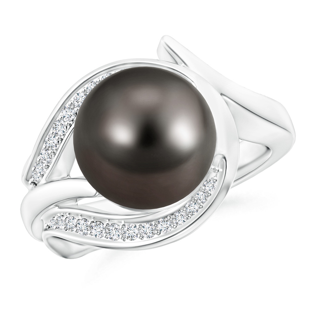 10mm AAA Tahitian Pearl and Diamond Loop Ring in White Gold