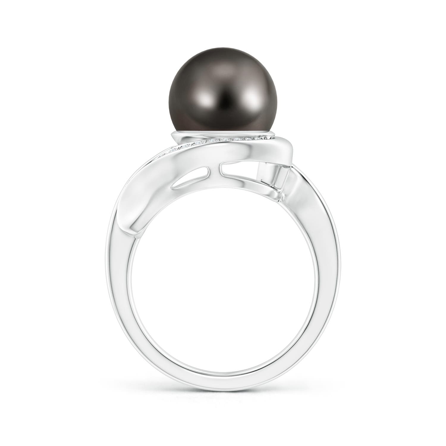 10mm AAA Tahitian Pearl and Diamond Loop Ring in White Gold - side 1