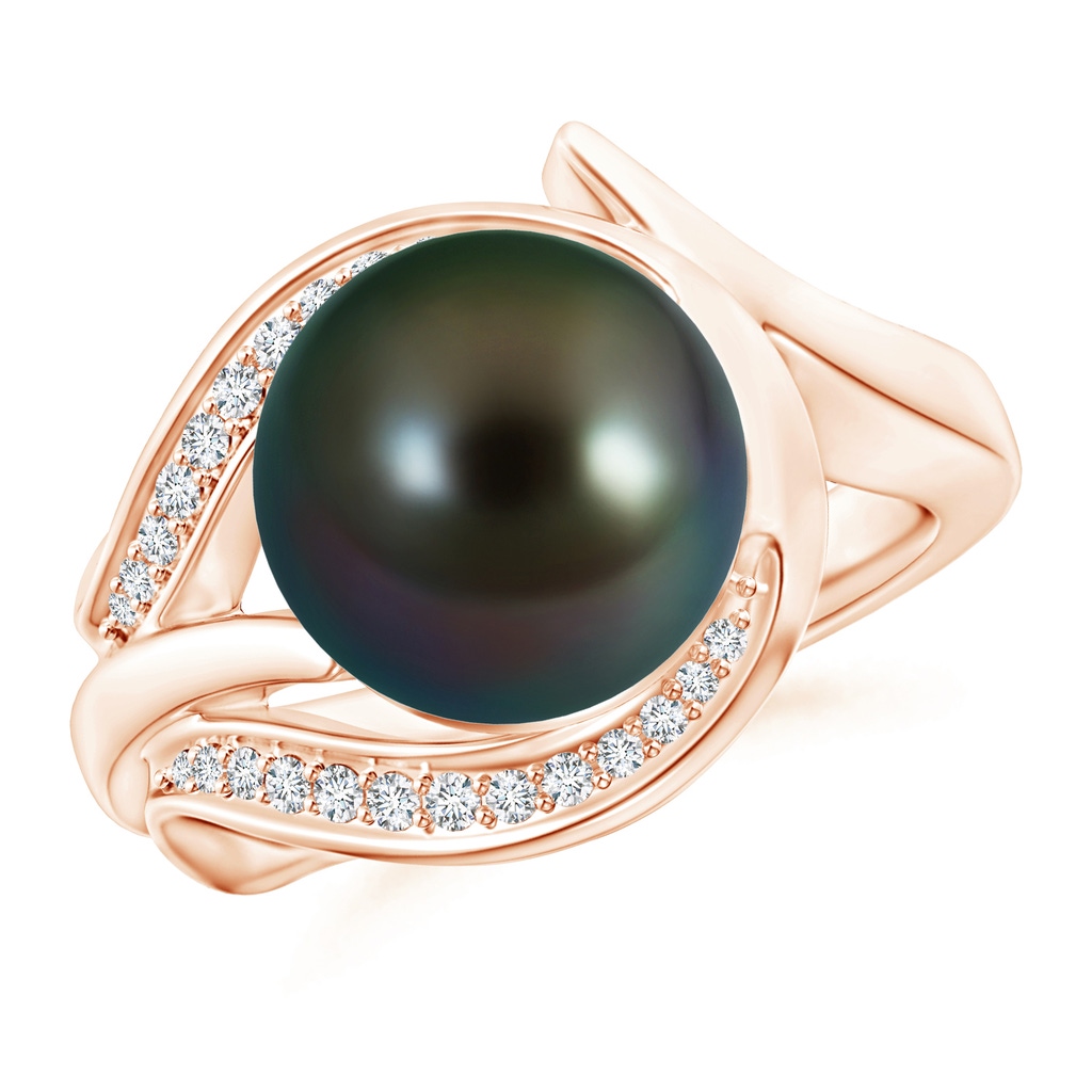 10mm AAAA Tahitian Pearl and Diamond Loop Ring in Rose Gold