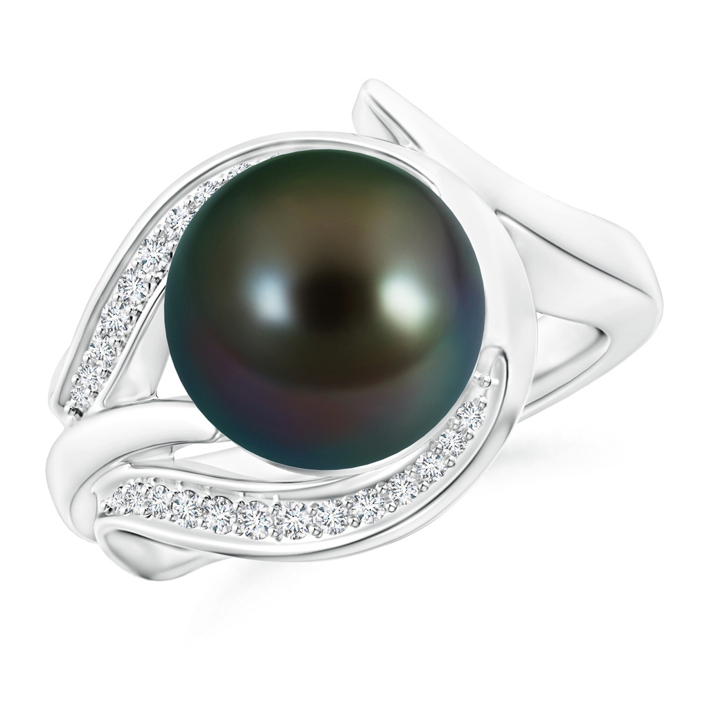 10mm AAAA Tahitian Pearl and Diamond Loop Ring in White Gold