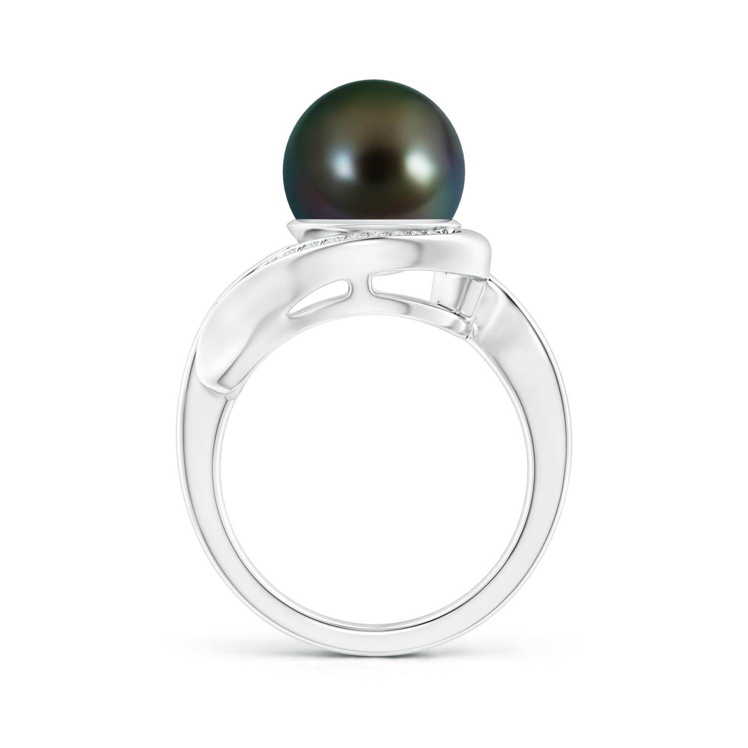 10mm AAAA Tahitian Pearl and Diamond Loop Ring in White Gold