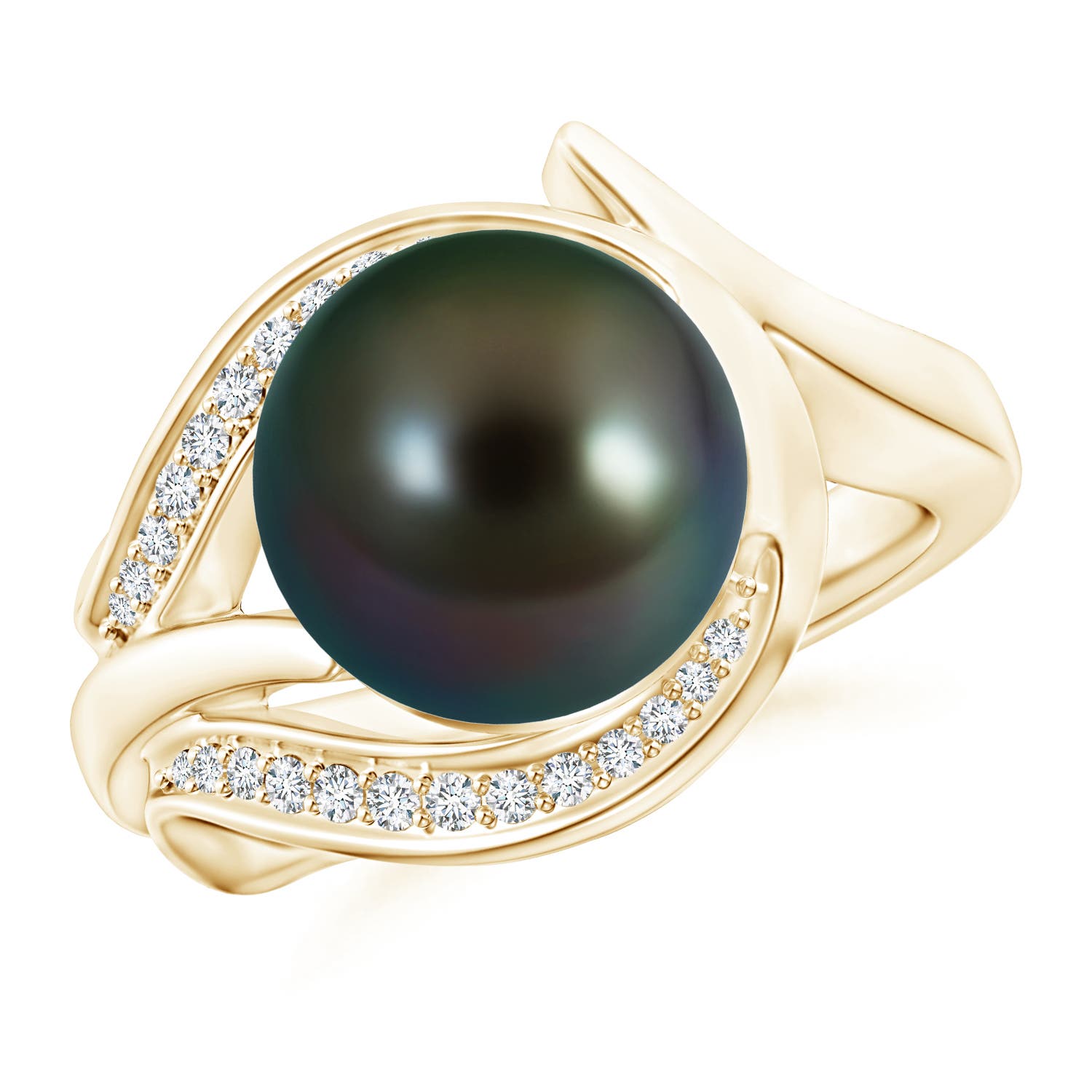 10mm AAAA Tahitian Pearl and Diamond Loop Ring in Yellow Gold