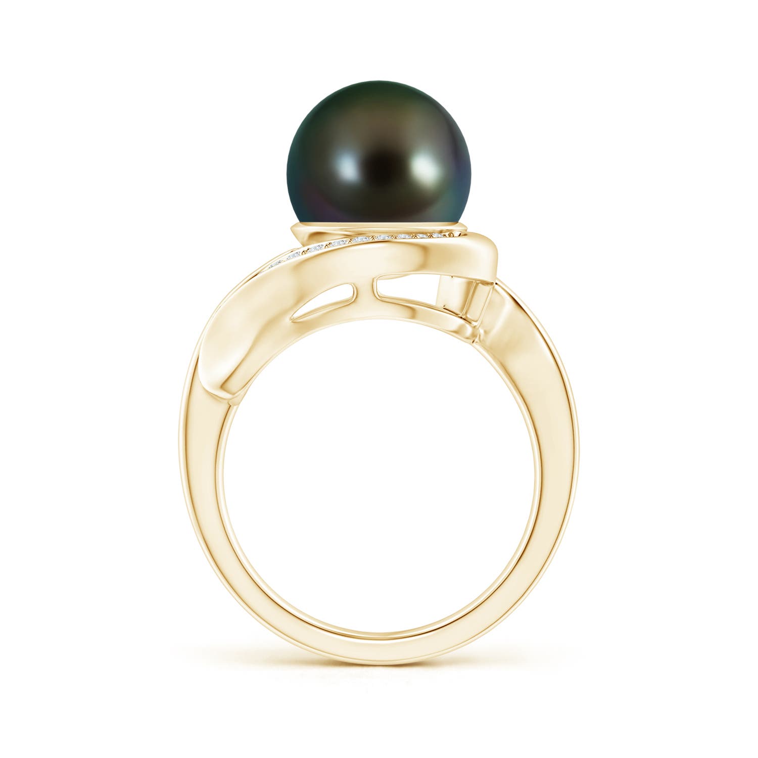 10mm AAAA Tahitian Pearl and Diamond Loop Ring in Yellow Gold