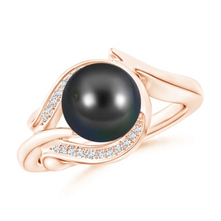 8mm AA Tahitian Pearl and Diamond Loop Ring in Rose Gold