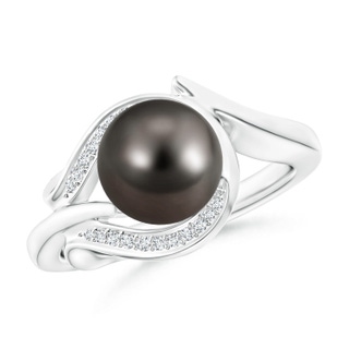 8mm AAA Tahitian Pearl and Diamond Loop Ring in White Gold